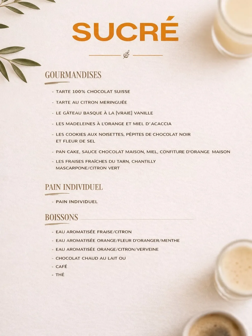 Menu sucré du Brunch Hornets Time Mazamet